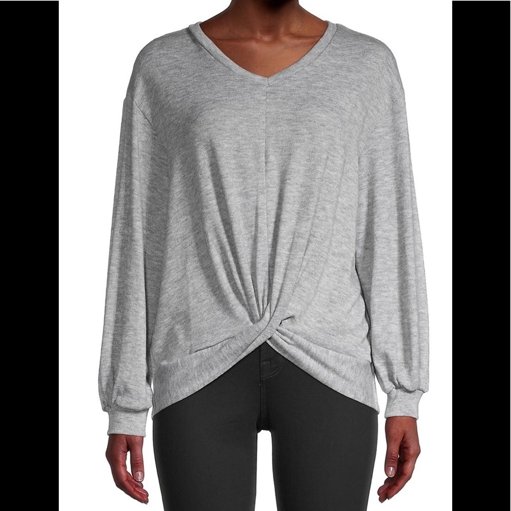 For the Republic Soft Gray Shirt Twist Hem V-Neck Long Sleeve Women’s Size Small